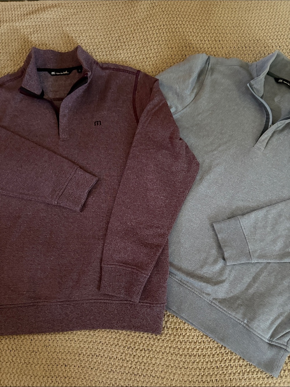 TRAVIS MATHEW Quarter-Zip Sweatshirts Set of Two- Maroon & Heather Gray Large